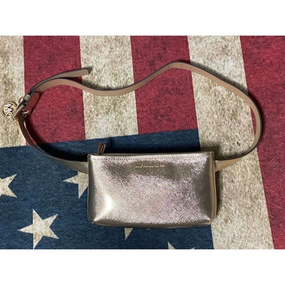 Michael Kors Belt Bag Womens Gold Excellent Metallic Saffiano Crossbody 556319